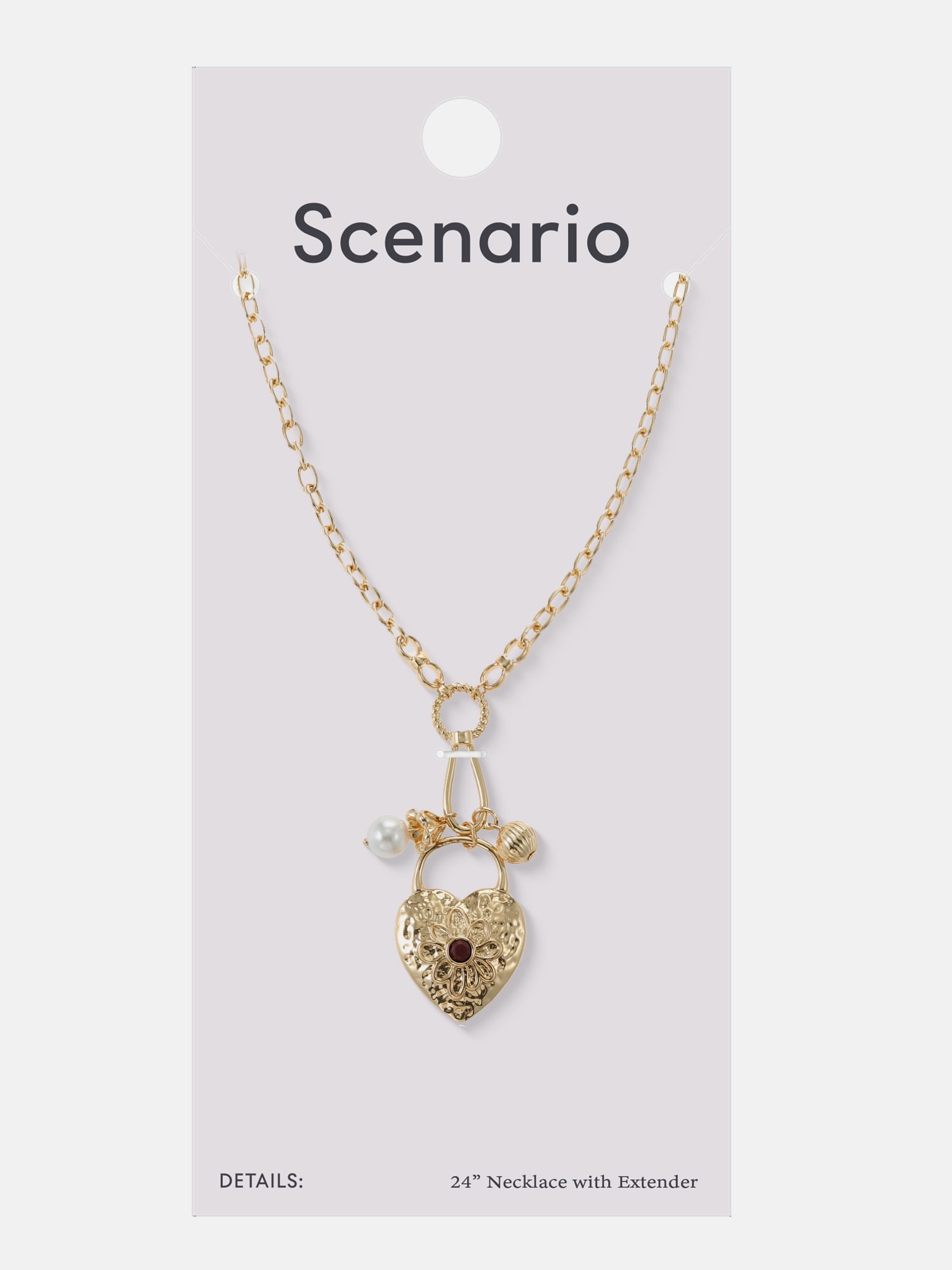 Scenario Heart Locket Charm Necklace, Gold-Tone