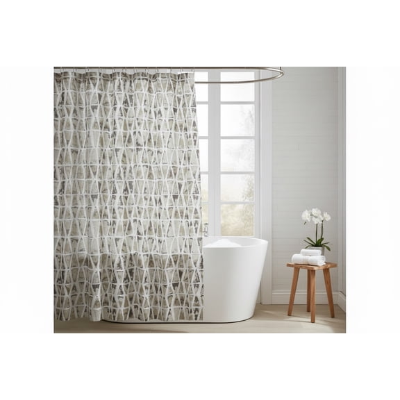 Serafina Home Geometric Beige And White Camouflage Fabric Taupe Shower Curtain for Bathroom 70" x 72"