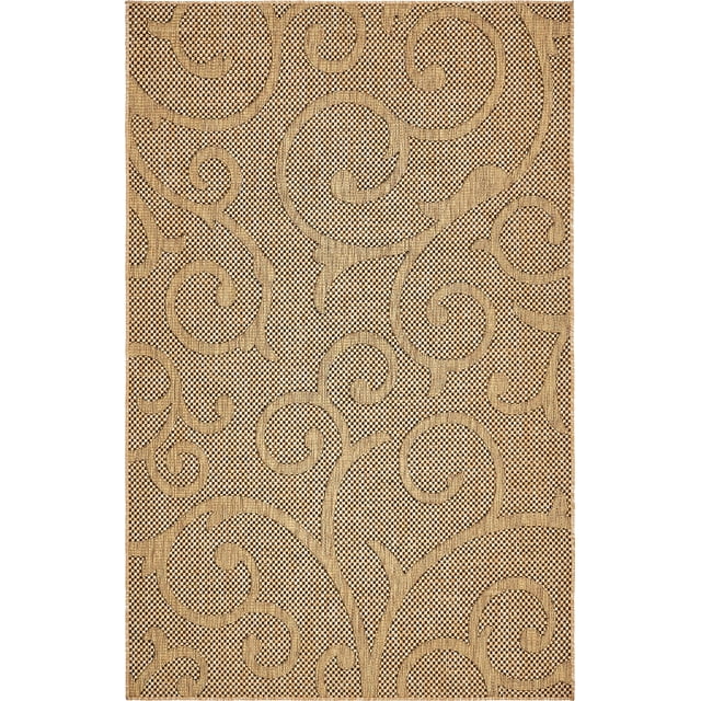 Unique Loom Tapis d'Intérieur et d'Extérieur à Tissage Plat, 5 x 8 Pieds, Brun Clair/brun, Collection Botanique