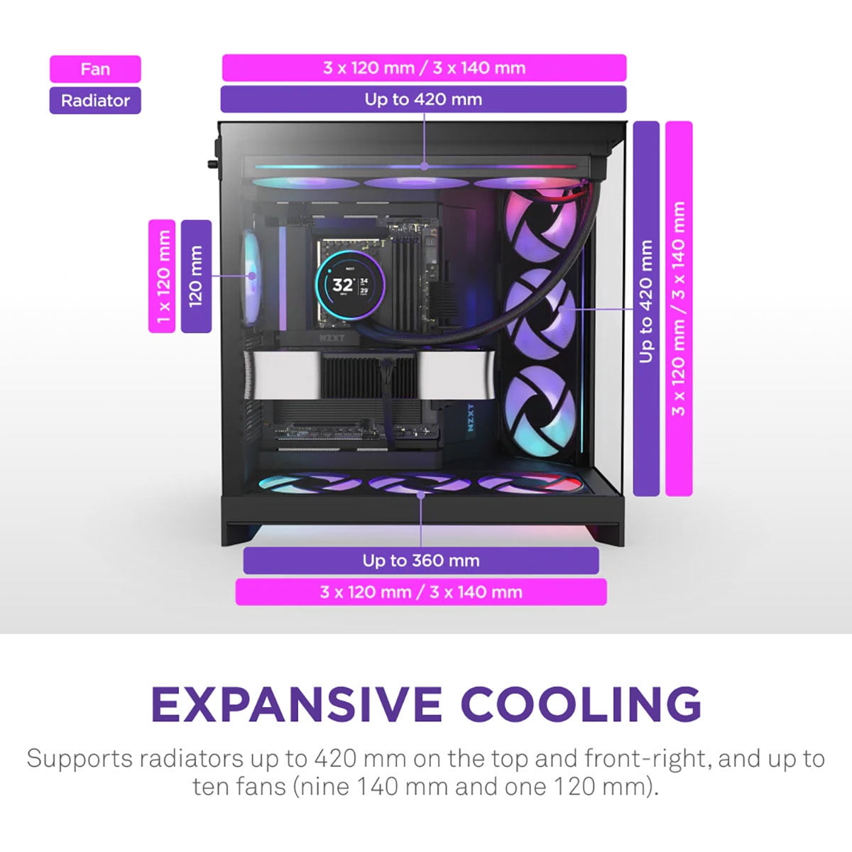 NZXT CMH92FBR1 H9 Flow RGB ATX Mid-Tower PC Case Dual Chamber Black