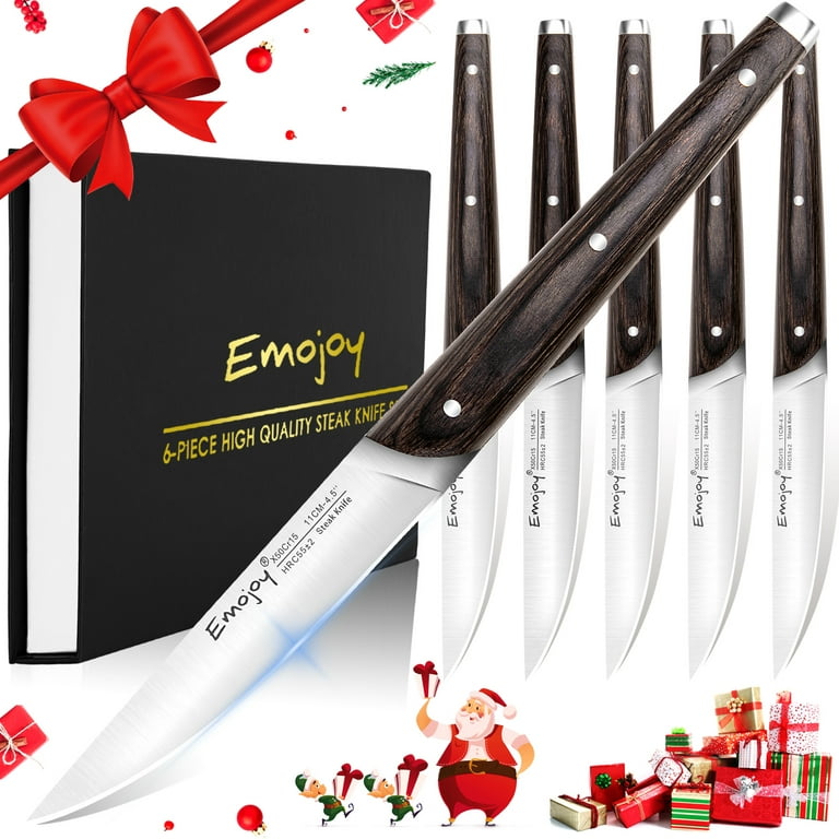 Emojoy Steak Knife Set of 2 Non Serrated Steak Knives Stainless