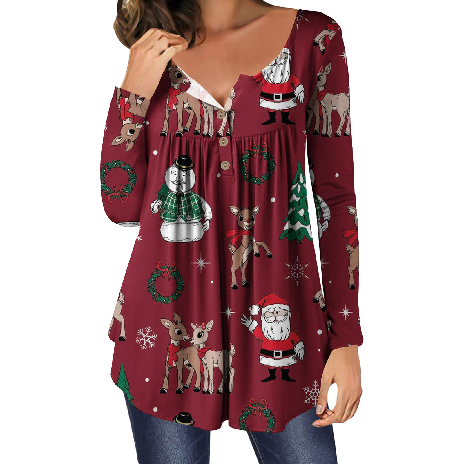 Hfyihgf Womens Christmas TShirt Snowflake Graphic Hide Belly Henley