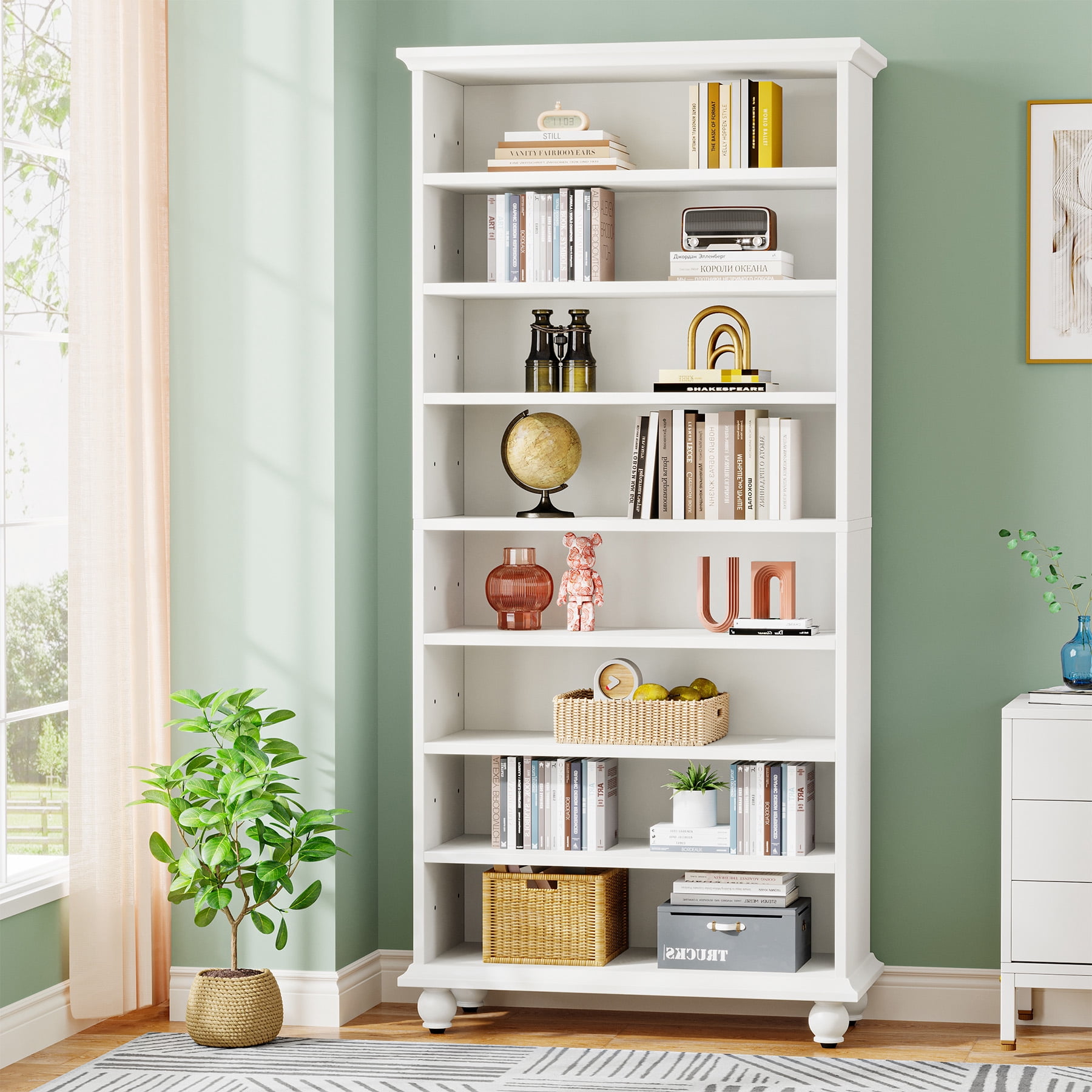 Tribesigns 9 Tiers Bookcase with LED Lighting White Bookshelf with 64 Color Lighting Options