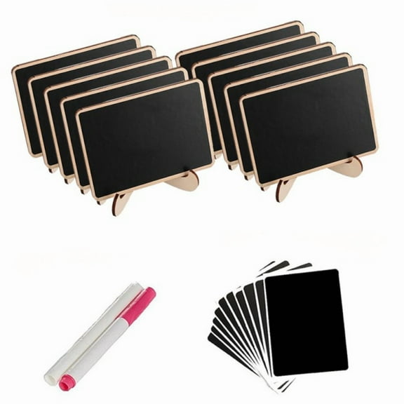 10-Pack mini slate signs with fold-flat easels—double-sided erasable wood boards for buffet tags, seating cards, café menus; compact storage, endless reuse.