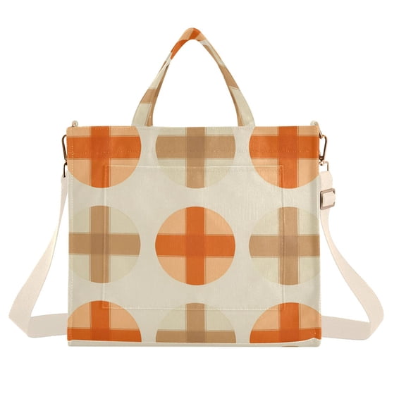 FORMRS Womens Corduroy Tote Bag Crossbody Shoulder Handbag with Pocket, Beige Geometric Pattern