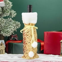AYktou 5×4 Inch Christmas Wine Bottle Cover, Cute Red Wine Bottle Bags with Binding Strap, Sequined Storage Bag Umbrella Toys Storage, Bottle Cover for Christmas Home Party Birthday Wedding Decor