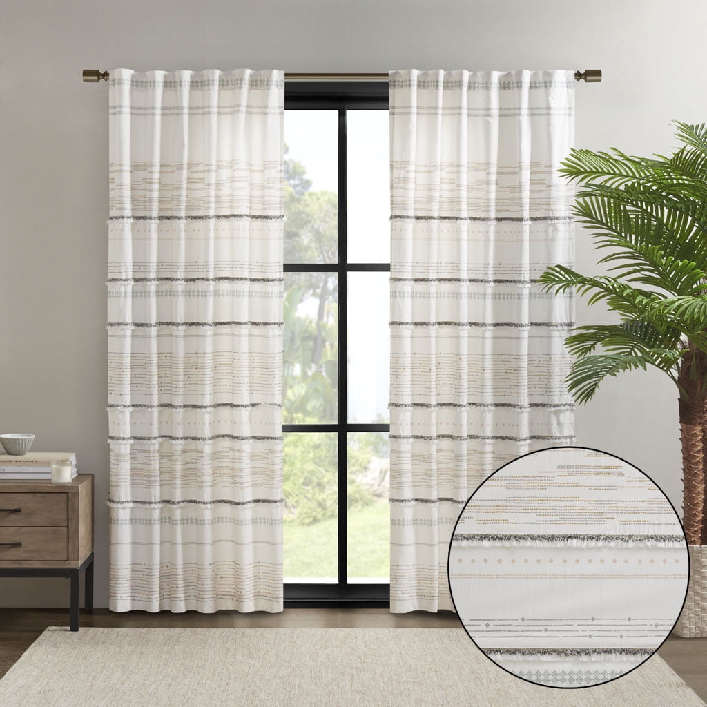 Cotton Printed Curtain Panel With Tassel Trim and Lining (Only 1 Pc Panel)