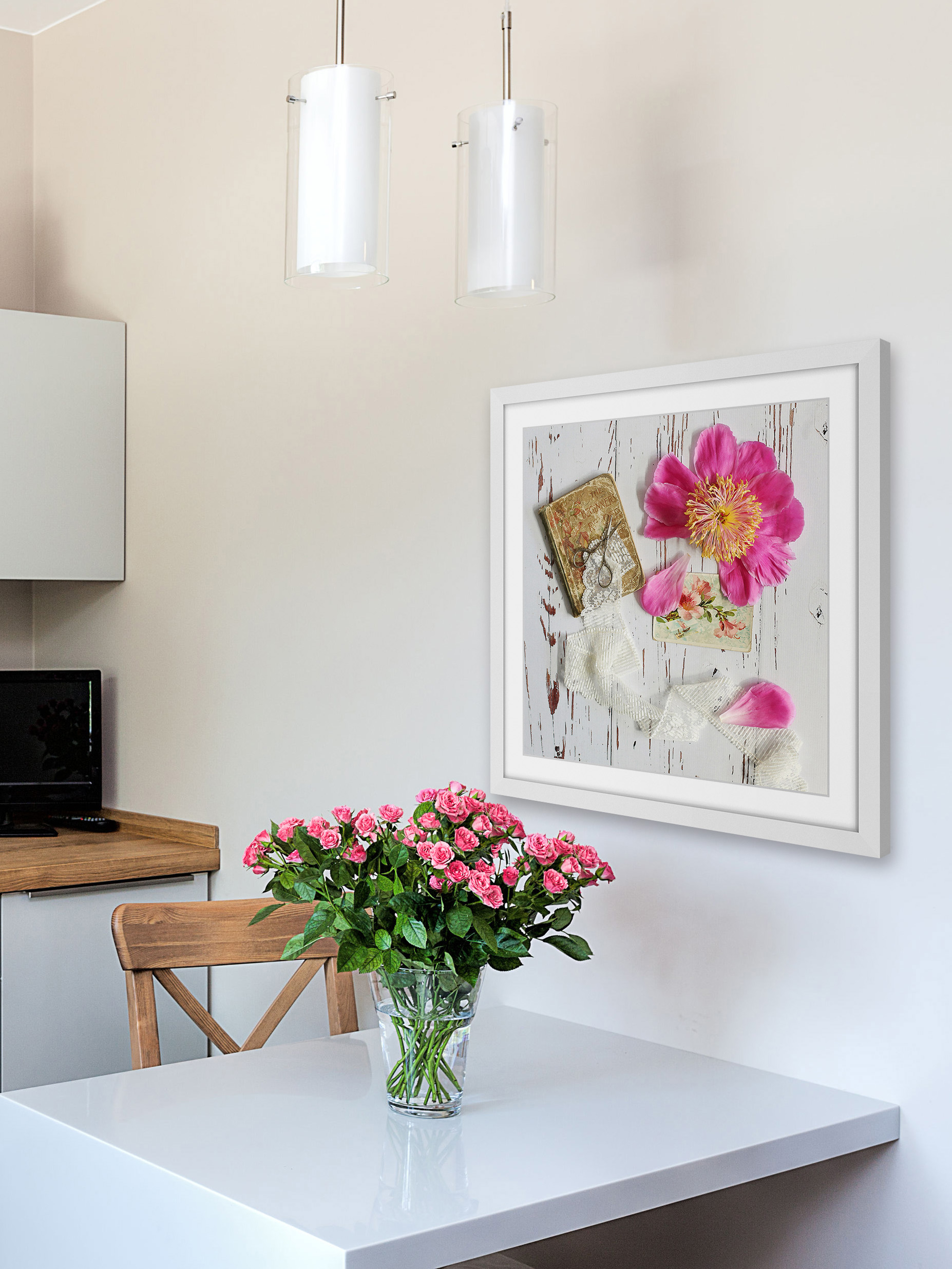 "Peony and Lace" Framed Painting Art Print