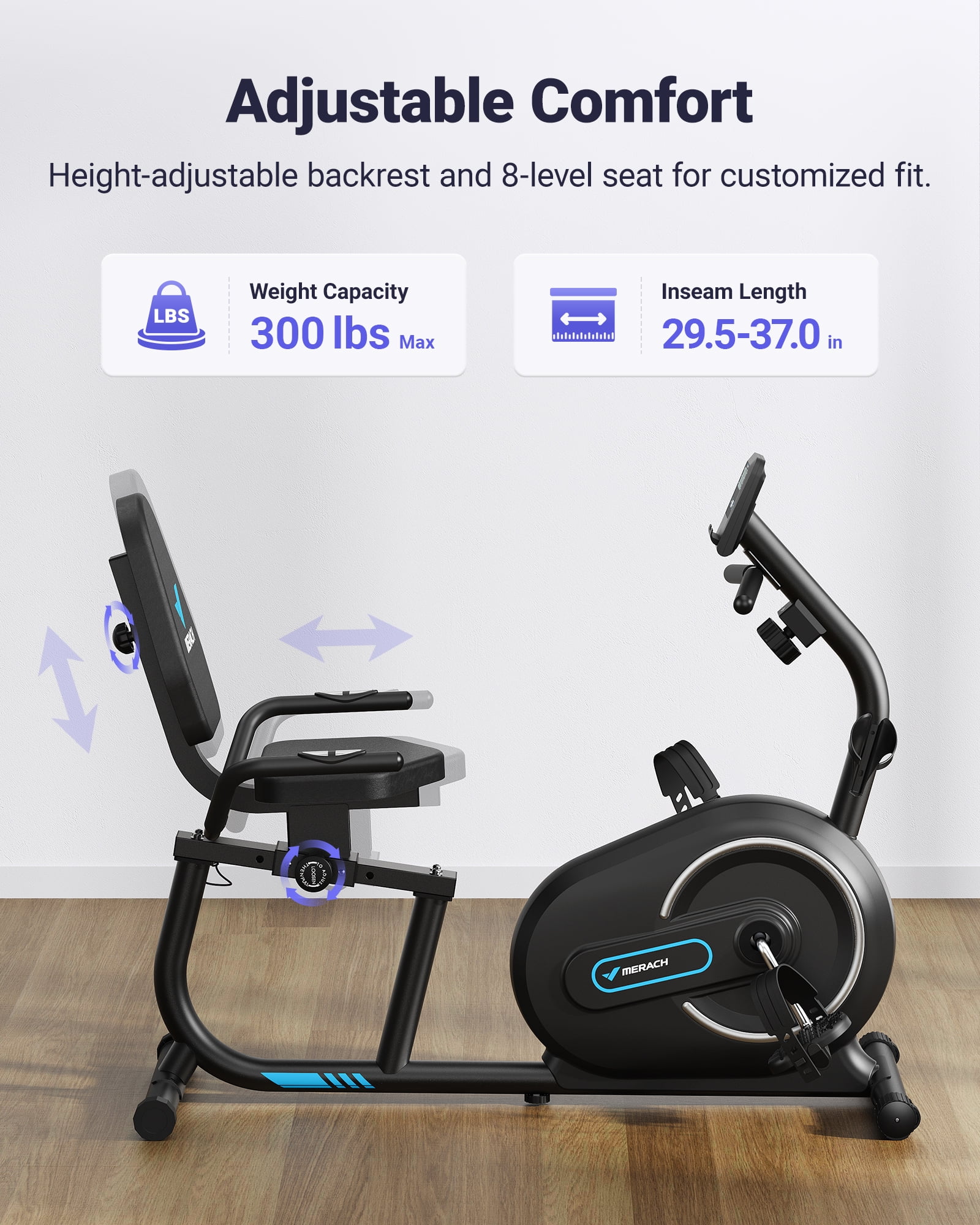 MERACH Recumbent Exercise Bikes for Home Sit Down Stationary Bicycle Magnetic 8 Levels Resistance Indoor Cycling Bike with Free APP