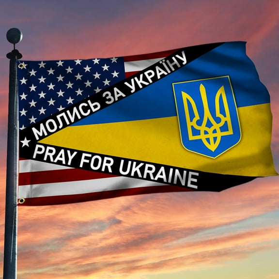Flagwix America And Ukraine Grommet Flag Pray for Ukraine BNT561GF - 4x6 ft., With Flag Pole Rings