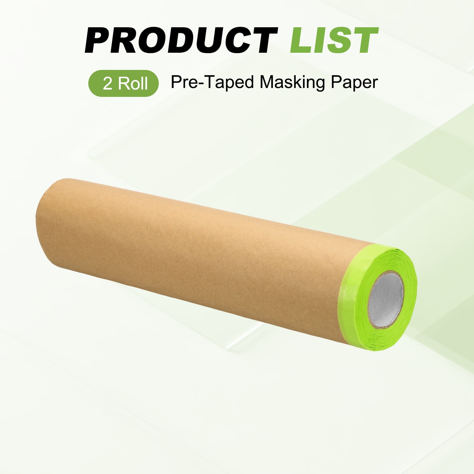 Uxcell 2pcs Pre-Taped Masking Paper, 24" x 49 ft Paint Adhesive Protective Paper Painter Tape and Drape for Masking Auto Body Covering Wall Skirting Frames, Green