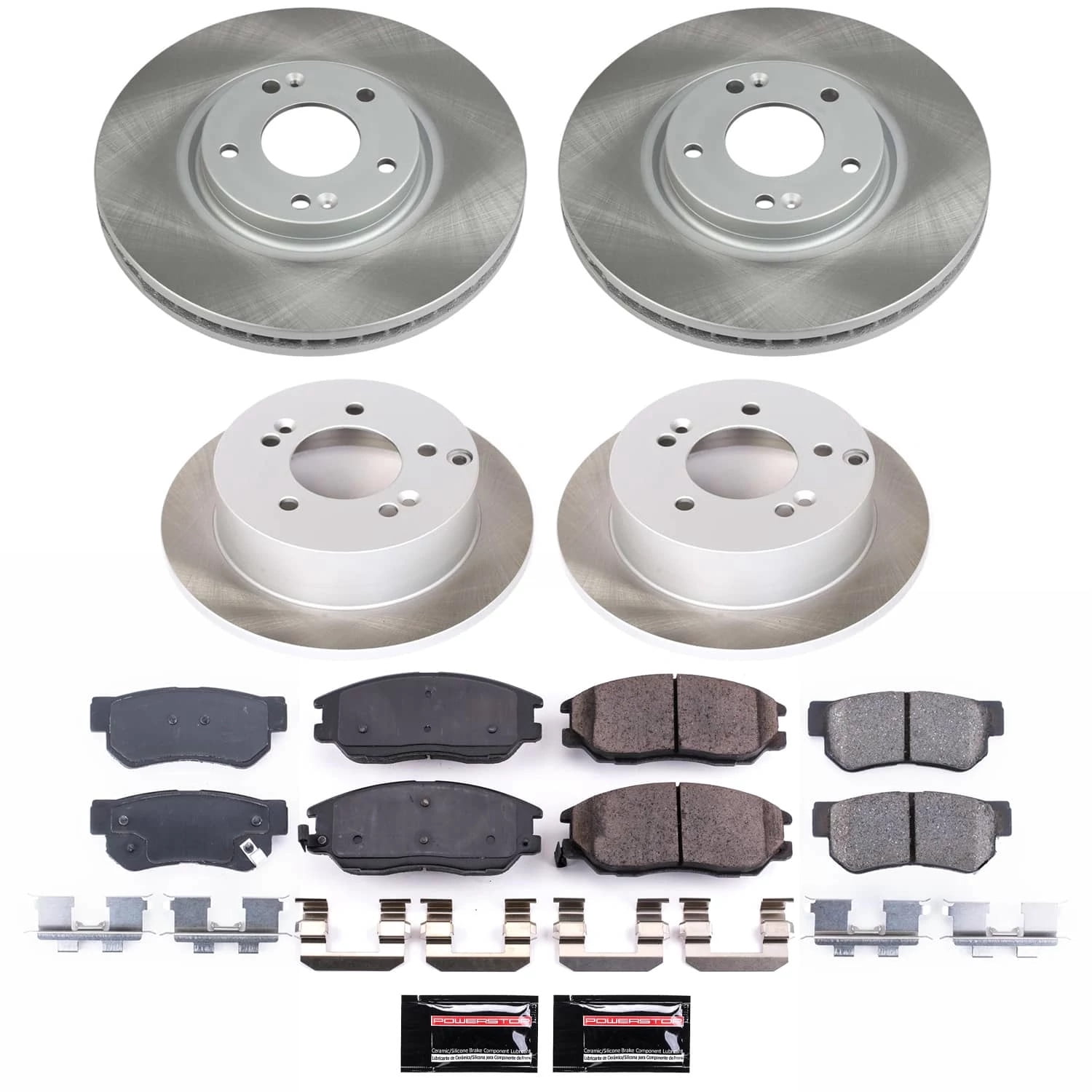 PowerStop Front and Rear Semi-Coated Rotor and Low-Dust Ceramic Brake Pad Kit SC4450