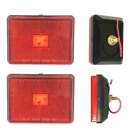 (2) Red 2" Square LED Trailer Side Marker Lights Stud Mount - 24040