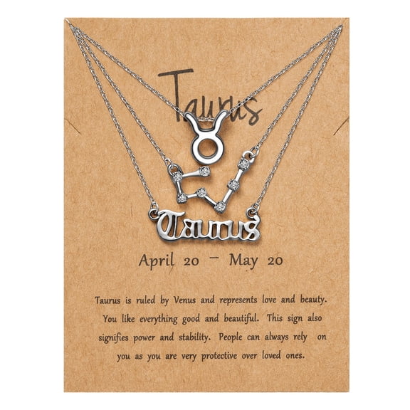 GROBRO7 Taurus Constellation Necklaces，3pcs Alloy Collarbone Layered Pendant Birthday Gift
