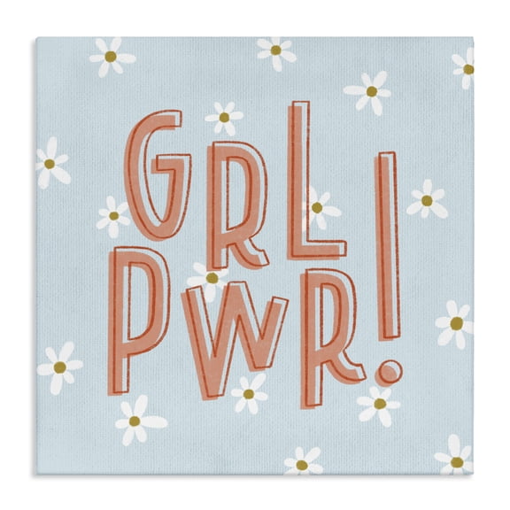 Stupell Industries Girl Power with Daisy Patterns Quotes and Sayings Painting Wrapped Canvas Canvas Art Print Wall Art, 17 x 17