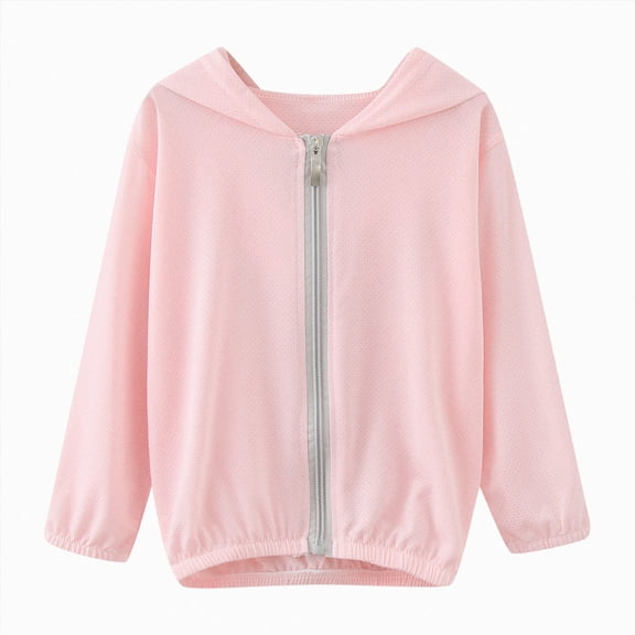 WUANDIXFA Toddler Baby Zip-Up Hoodie Boys Girls UPF 50  Sun Protection Lightweight Cooling Breathable,Pink,12-18 Months