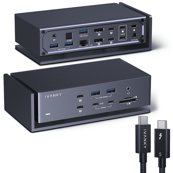 iVANKY FusionDock Max 1 - 20-in-1 Dual Thunderbolt 4 Docking Station for M5/M4/M3/M2/M1 Pro/Max Mac, Supports Quad 6K@60Hz Display whit Thunderbolt 5 Chips