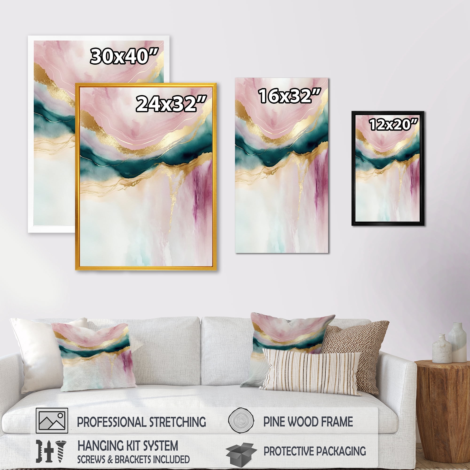 Designart Abstract Geode Pink And Green Marble IV Canvas Wall Art