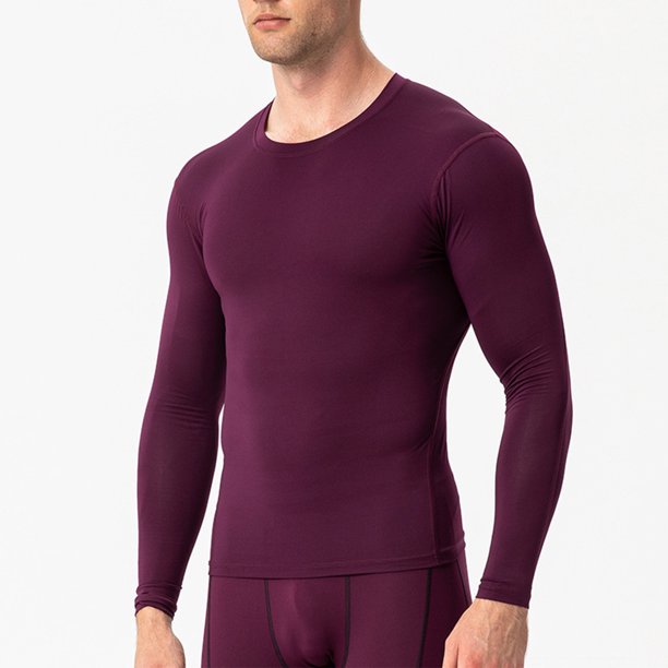 pstuiky camisa de manga larga para hombre, Camisa deportiva transpirable de manga larga y cuello redondo para hombre, color liso Tops de hombre m