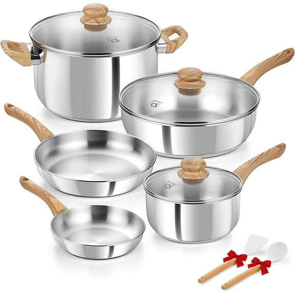 Koch Systeme CS Stainless Steel Coowkare Set 10pcs, Professional 18/10 Stainless Steel Pots and Pans Set with Cool-Touch Handles, Tri-ply Base, Kitchen Cookware Sets, Cooking Set Induction Compatible