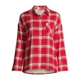 thumbnail image 6 of No Boundaries Juniors Faux Sherpa Lined Plaid Flannel Top, 6 of 6
