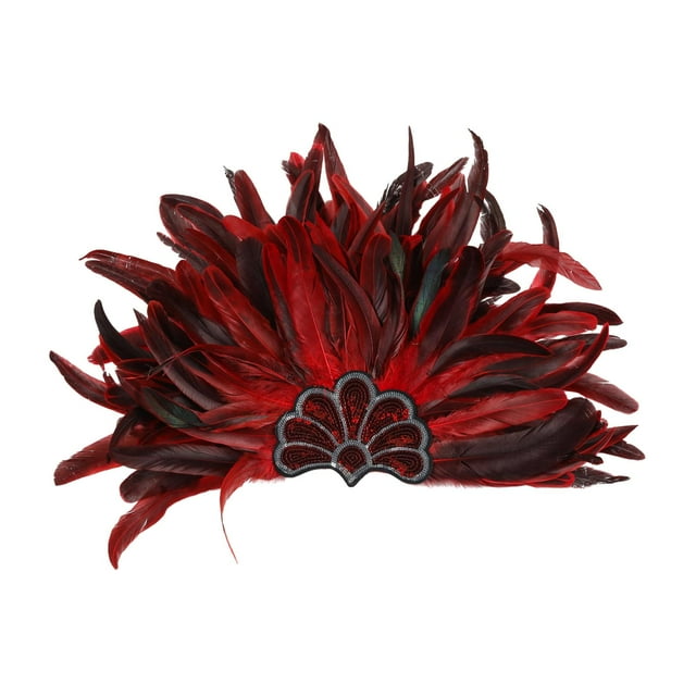 Diadema de plumas con lentejuelas y plumas multifuncional para carnaval y cosplay. rojo
