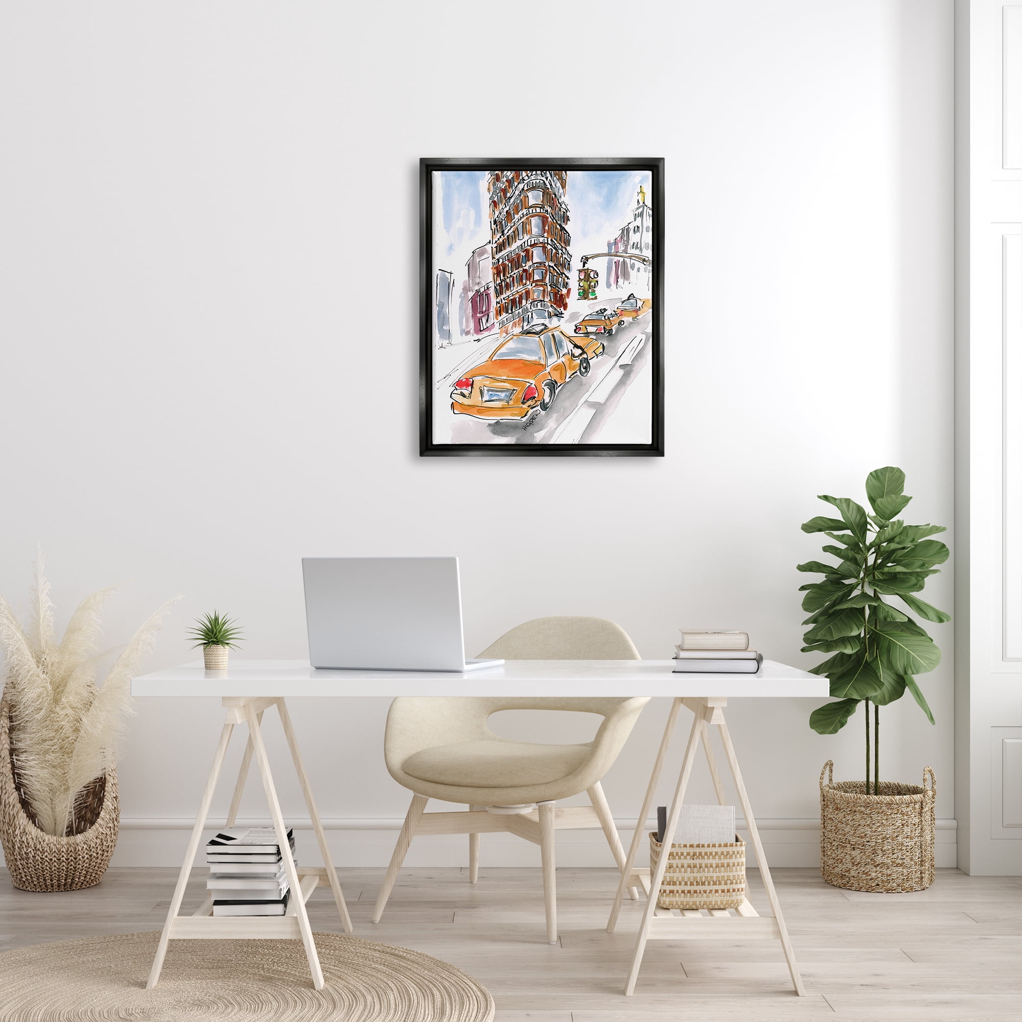 Stupell Industries City Taxis Modern Painting Town & City Painting Black Floater Framed Art Print Wall Art