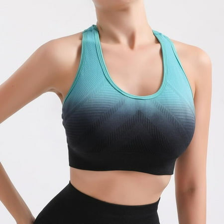 

Racerback Sports Bras for Women Gradient Color Padded Sport Bra Seamless Pullover Bra Wirefree Push Up Bra Workout Yoga Running Bras