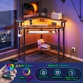 thumbnail image 3 of HXULER Corner Desk, 44.5" W x 34.5" H Small Computer Desk with Power Outlets, Gaming Desk with LED Lights, Triangle Corner Desk with Keyboard Tray & Monitor Stand for Small Space,Rustic Brown, 3 of 6