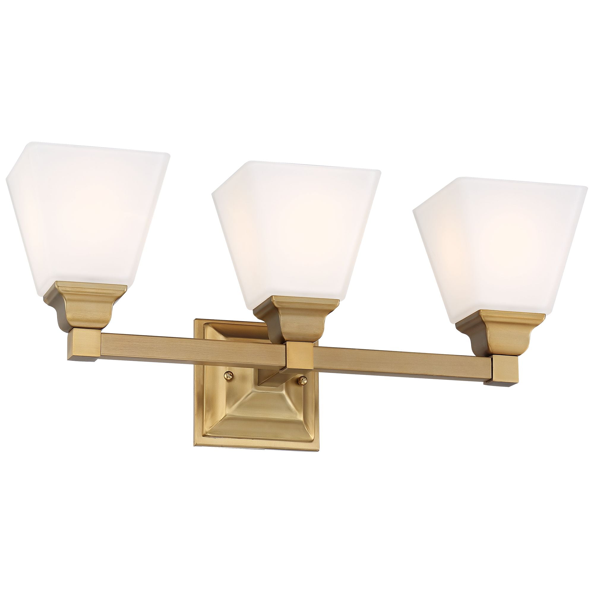 Regency Hill Mencino Modern Wall Light Warm Brass Hardwire 20" 3-Light Fixture Etched Opal Glass Shade for Bedroom Bathroom Vanity Living Room House
