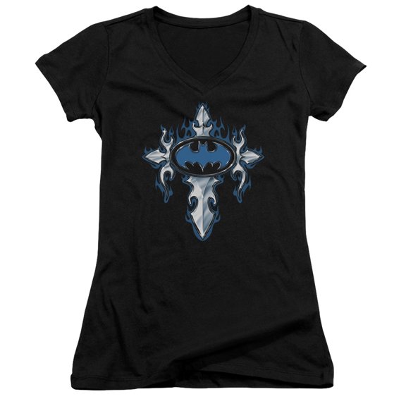 Batman Gothic Steel Logo Junior Women's T-Shirt V-Neck Black