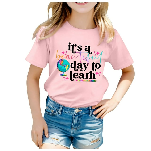 T-shirts pour Filles Tout-Petits Saison Scolaire Rentrée des Classes Imprimé Manches Courtes Décontracté Taille 130.00
