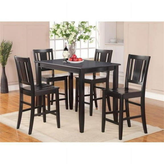 Wooden Imports Furniture BU5-BLK-W 5 PC Buckland Counter Height Table 30 in. x 48 in. & 4 Stools with Wood seat in Black Finish