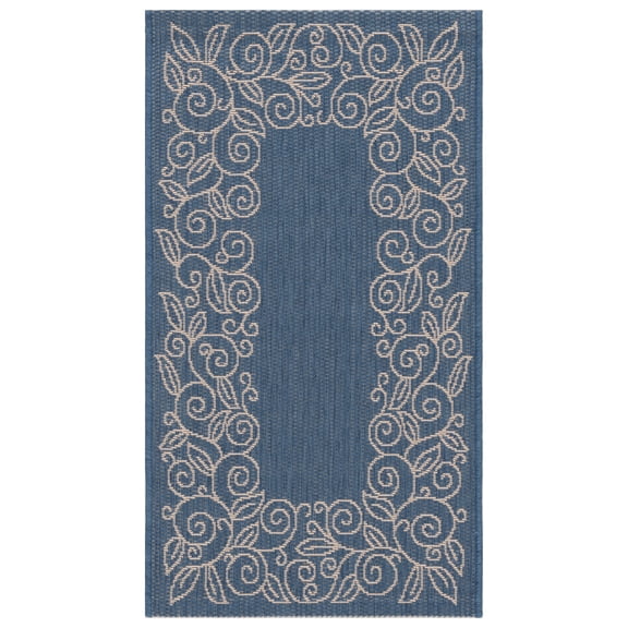 SAFAVIEH Courtyard Chole Bordered Indoor/Outdoor Area Rug, Blue/Beige, 2'7" x 5'