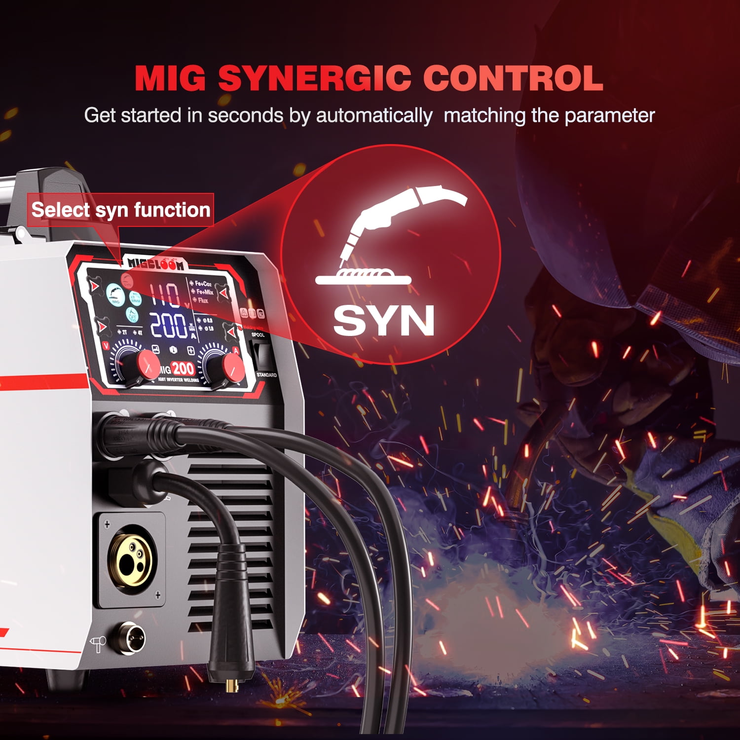MIGBLOOM 6 in 1 MIG Welder Machine 200A Gas MIG/Gasless Flux Core/Stick/Lift TIG/Spool Gun/Syn MIG Welding Machine,Multiprocess IGBT Inverter Welders