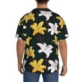 thumbnail image 5 of Xecao offers the Lilies Flowers for Men's Casual Short-sleeved Shirt, a button-up collared shirt with a pocket, perfect for beach vacations and yacht travel in the 3X-Large size., 5 of 7