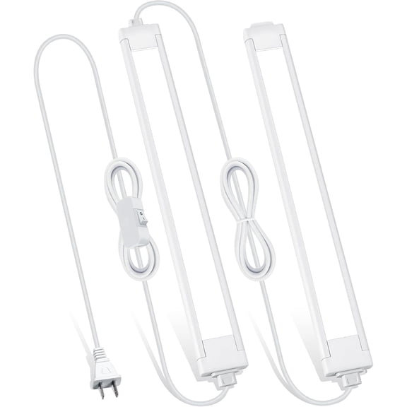 2 Pack 14 Inch Plug-in Under Cabinet Lights, 6500K Bright White LED Under Counter Lighting, Linkable 110V Light Bars for Kitchen, Shelf, Bookcase, Workbench and Over Sink