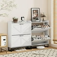thumbnail image 4 of 2-Tier Rattan Shoe Cabinet with Flip Drawers, Wooden Entryway Shoe Storage Organizer with Adjustable Shelves & Metal Base - White, 4 of 6