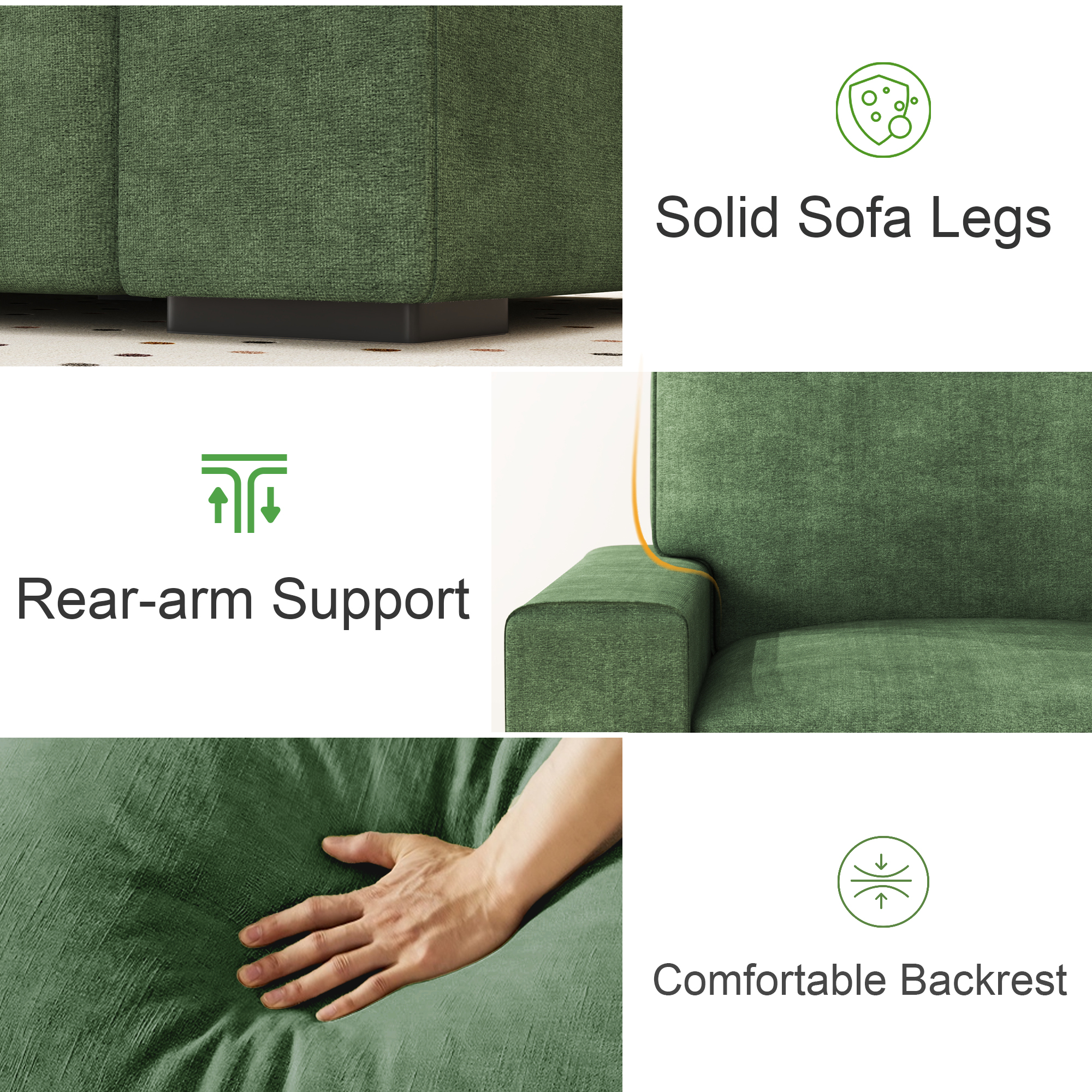 AAQZ 87" Comfy Sofa for Living Room, 3 Seater Chenille Fabric Couch for Small Space, Green