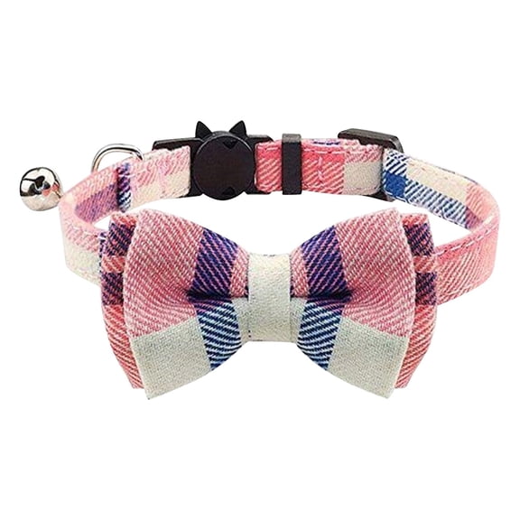 Breakaway Cat Collar With Cute Bow Tie And Ringing Bell, Adjustable Safety Plaid Pet Collar Crafted From Cotton Fabric, Easy To Put On/Off With Secure Safety Release