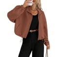thumbnail image 2 of Chaqueta de Béisbol Holgada Informal con Cuello Alto, Cremallera y Dobladillo con Cordón Ajustable para Mujer. Color Caramelo S, 2 of 9