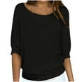 thumbnail image 1 of Suéteres Umfun para mujer, sueltos, informales, de punto, lisos, estampados, cuello redondo, manga 3/4, suaves al tacto, ligeros, color negro, talla M, 1 of 5