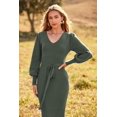 thumbnail image 3 of Pull-Over en Tricot pour Femmes Automne 2023 Élégant Manches Longues Lanterne Col en V Robe Maxi, 3 of 6