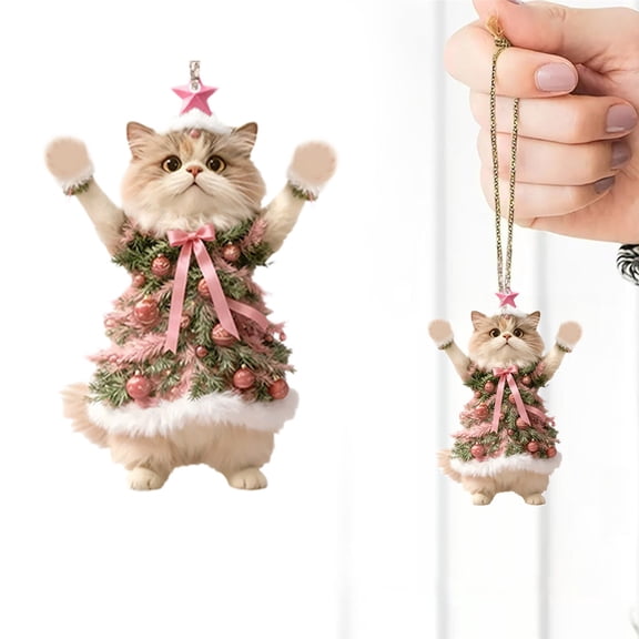Cat Christmas Ornament 2D Realistic Cats Ornaments for Christmas Tree - Acrylic Lifelike Kitten Ornament Decor, Gifts for Cat Lovers Women & Men Pet Memorial Keepsake