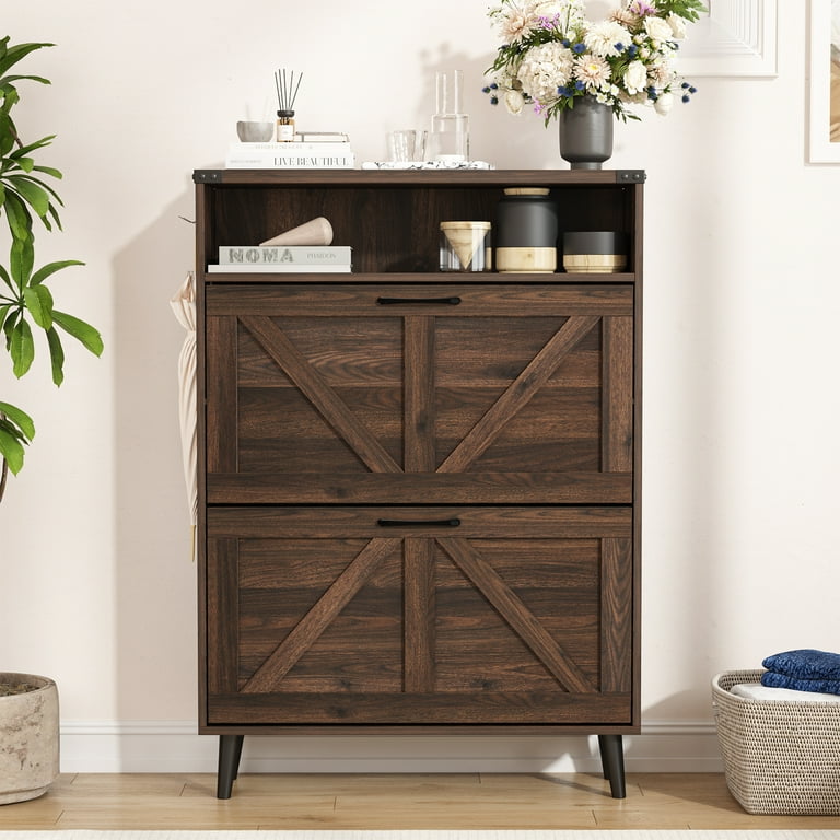 Veanerwood Entryway Wooden Shoe Storage Cabinet, Freestanding Flip