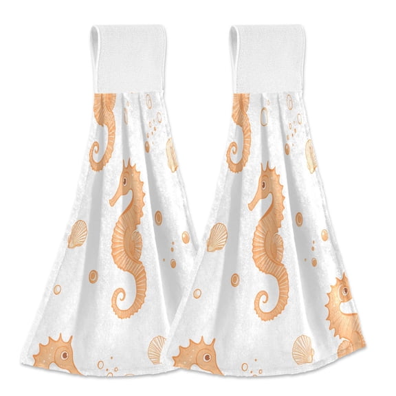 Yayeee Kitchen Hanging Hand Towels Set of 2 with Loop Bathroom Absorbent Tie Towel, White Seahorse