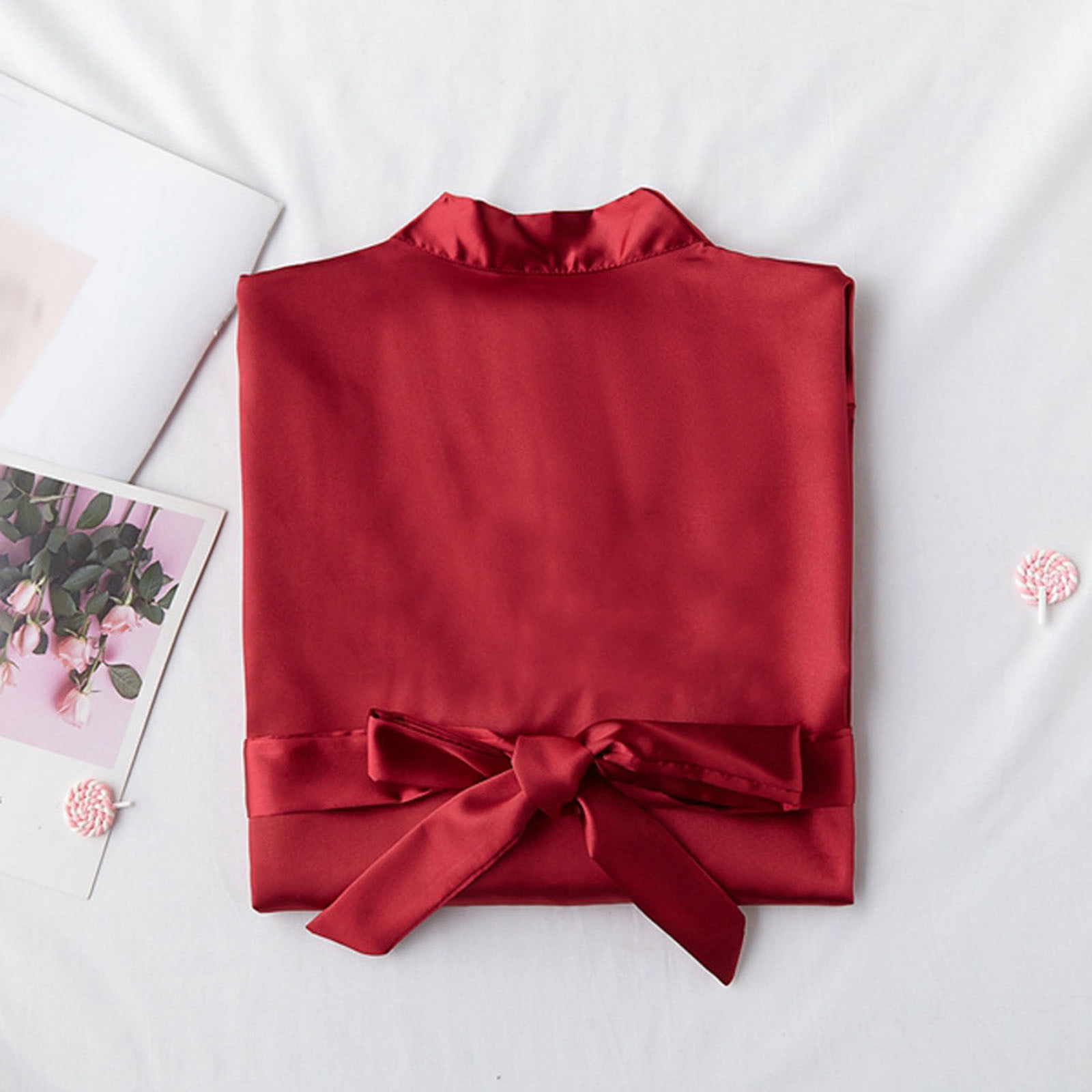 BONIXOOM Womens Christmas Pajamas Family Christmas Pajamas Matching Sets Sleepwear None Long Sleeve Sleep Tops Solid Red XL