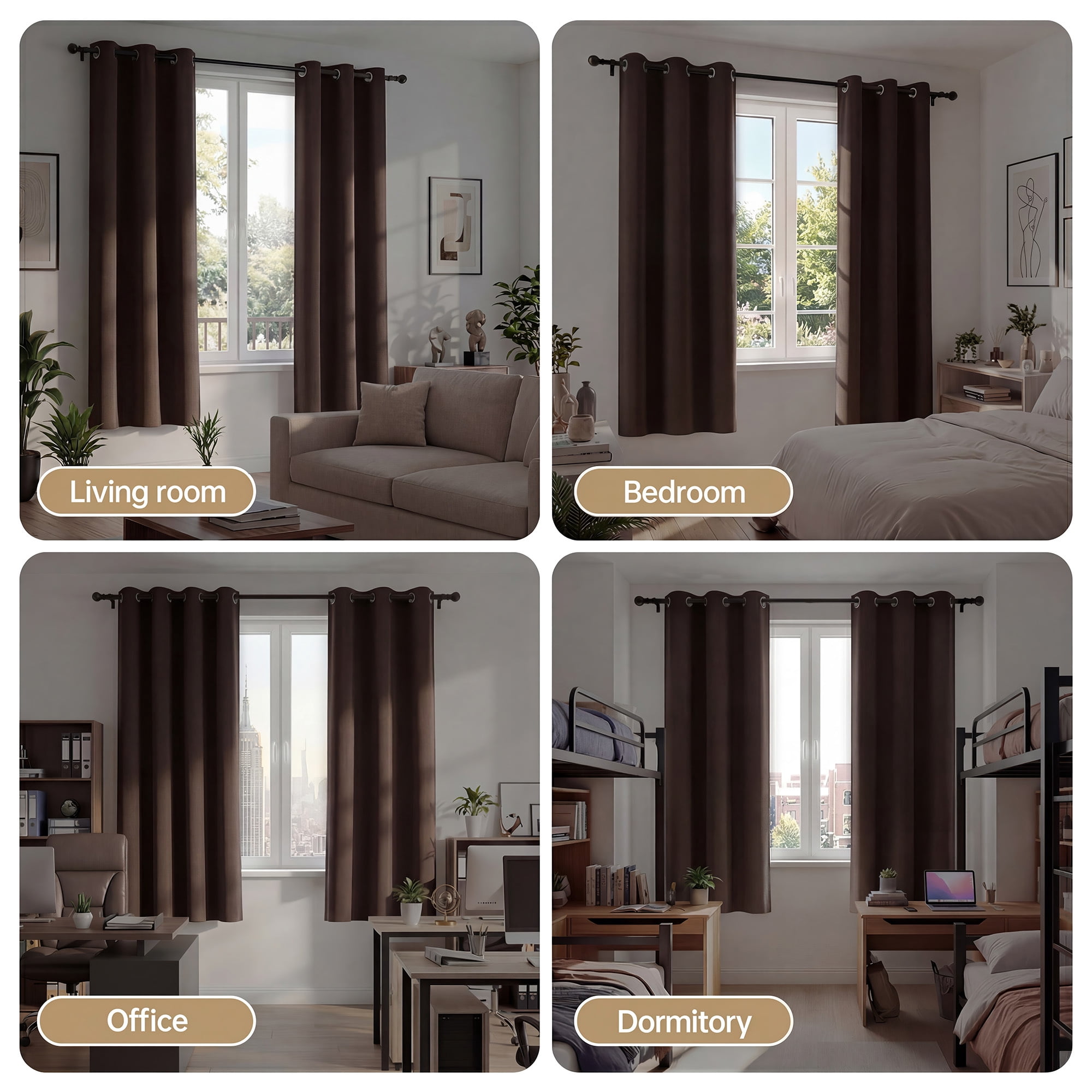 XUEYU 100% Blackout Curtains for Bedroom, Light Blocking Thermal Insulated Curtains with Noise Reduction, 42x72 Inch Room Darkening Window Drapes, Set of 2 Panels, Brown