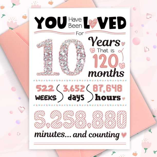 Tarjeta de cumpleaños número 10 TSVATE color oro rosa 8,1 x 5,7 pulgadas