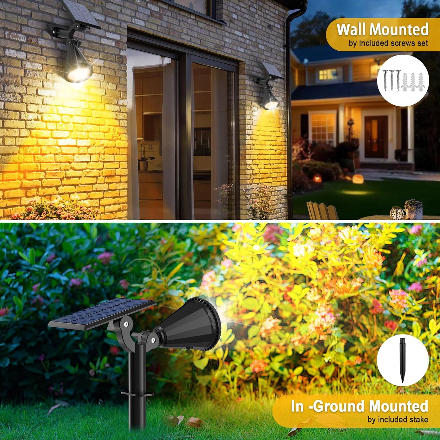 Solar Lights Outdoor, 8 Pack, 4 Modes, 180° Adjustable Waterproof Landscape Spotlights for Flag, Pathway, Yard, Garden, Driveway - Warm White